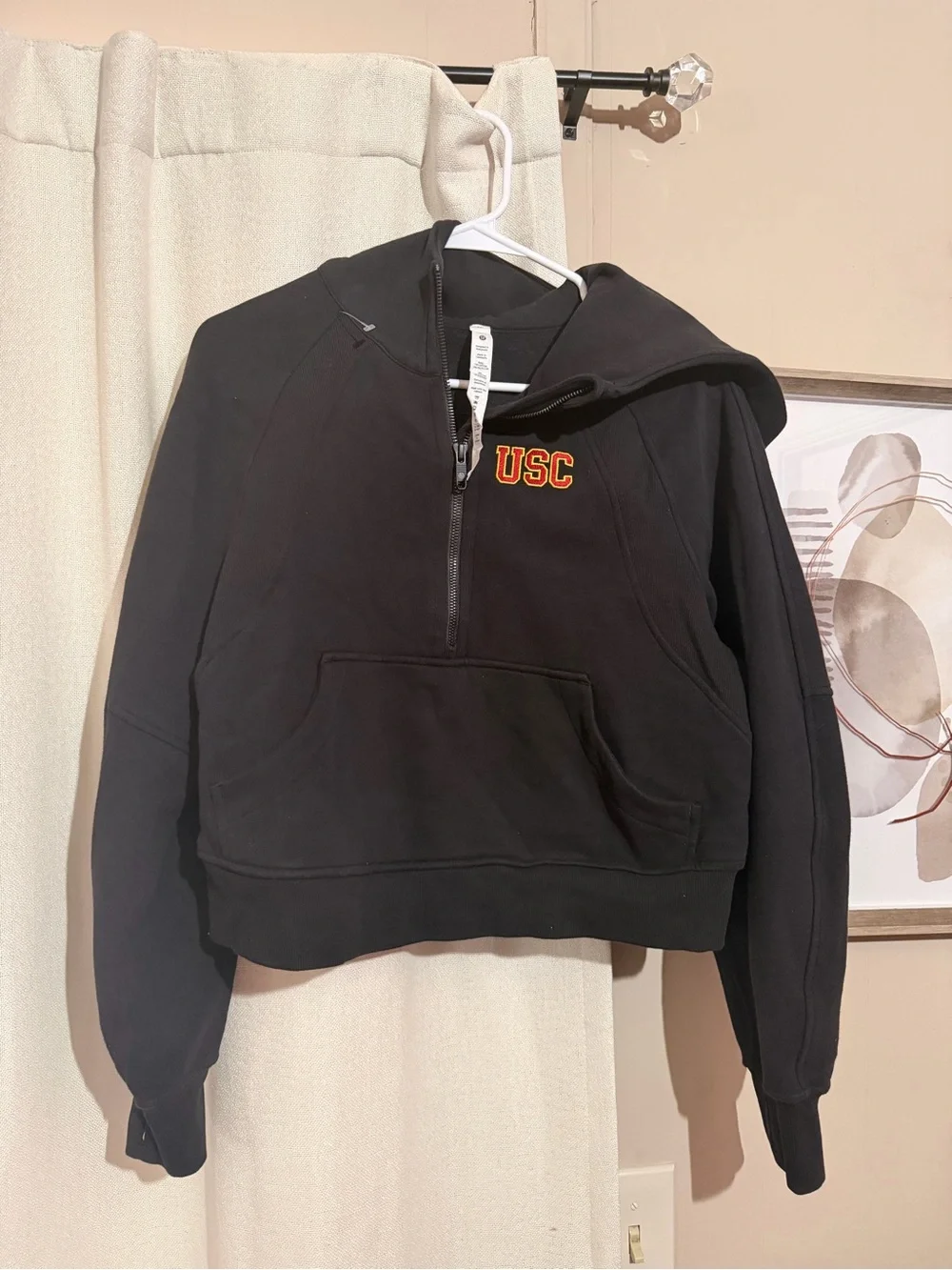 lululemon athletica Black Half-Zip Hoodie with USC Embroidered Logo size xs/s